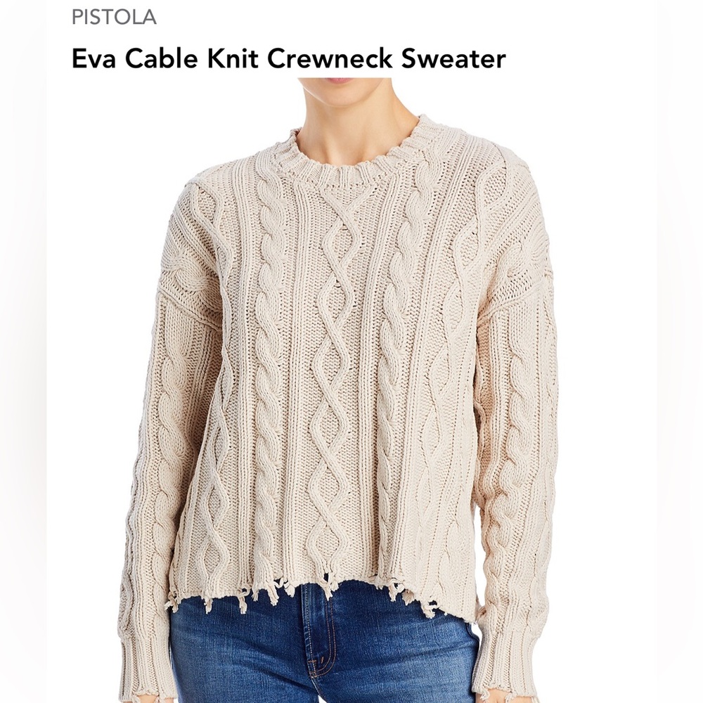 PISTOLA Eva Cable Knit Cotton Sweater w Raw Hem Detailing Light Beige Size S